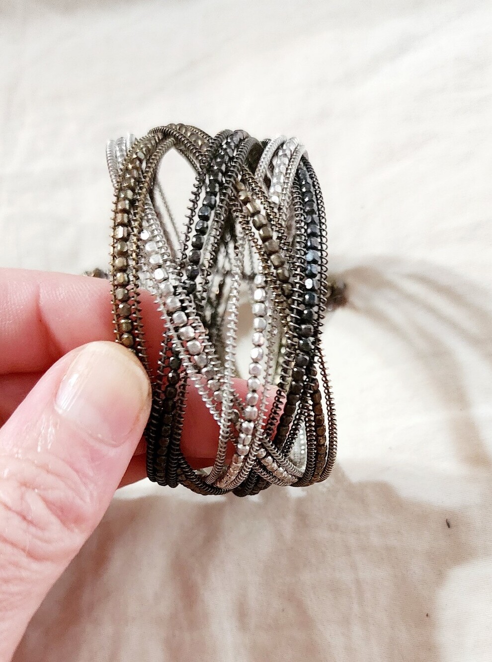 Multi-Row Metallic Crystal Wrap Bracelet - Silver & Gunmetal